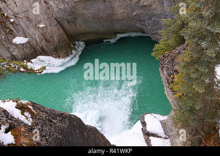 Sunwapta Falls and  Sunwapta River located in Jasper National Park, Alberta, Canada. Stock Photo