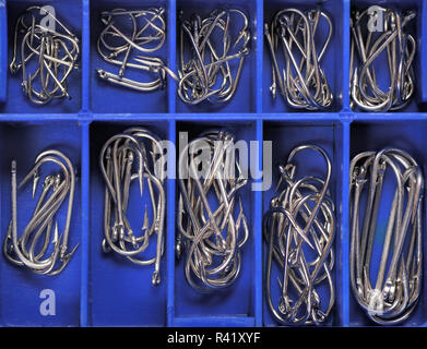 close up box of fishing accessories hand line sinkers dock rope wood Stock  Photo - Alamy