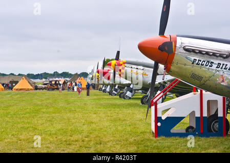 USA, Wisconsin, Oshkosh, AirVenture 2016, North American P-51D Mustang World War II US Air Force Fighter parked Line-up Stock Photo