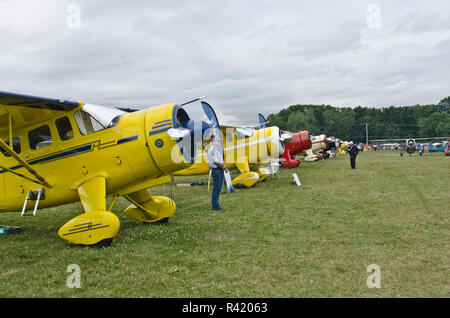 USA, Wisconsin, Oshkosh, AirVenture 2016, Lineup of vintage aircraft Stock Photo