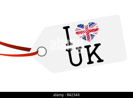 hang tag with text i love uk Stock Photo