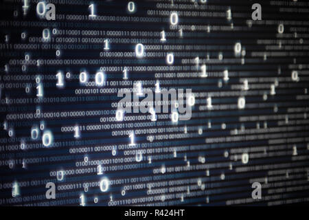 Abstract big data image. Computer display screen with binary code moving in the background. text moving in matrix code style from top moving downward  Stock Photo