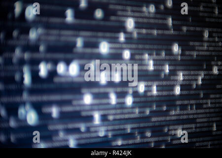 Abstract big data image. Computer display screen with binary code moving in the background. text moving in matrix code style from top moving downward  Stock Photo