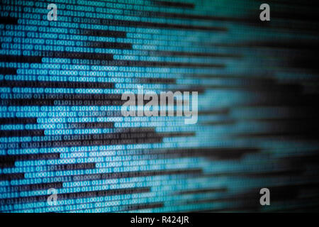 cyberspace data transfer concept. Blue binary code.  computer Computer AI intelligence data internet connection concepts. Photo of computer screen dis Stock Photo