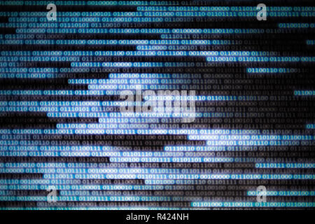 binary code data bit screen display on laptop computer screen. matrix of data flow. Rise of big data AI age. artificial intelligence data transfer. te Stock Photo