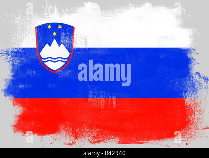 Slovenia flag with stroke brush painted effects on isolated white ...