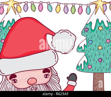 santa claus and pine trees with hearts vector illustration Stock Vector