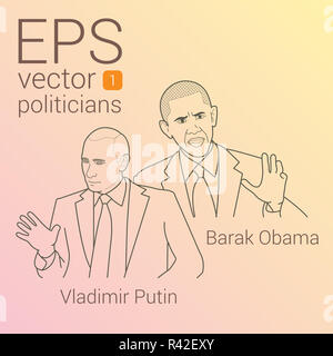 vector portrait of two presidents Barack Obama and Vladimir Putin Stock Photo