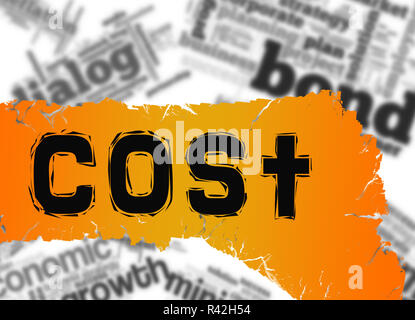 Word cloud with cost word on yellow and red banner Stock Photo