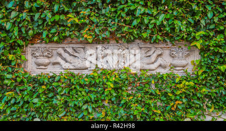 The sculpture in the green leaf frame Stock Photo