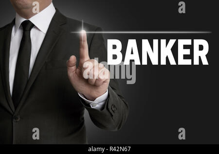 banker touchscreen is of businessman operated concept Stock Photo