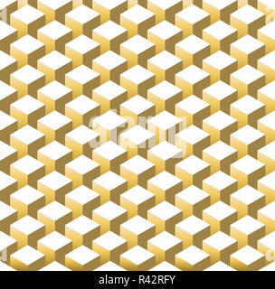 Gold isometric 3d retro cube seamless pattern Stock Photo