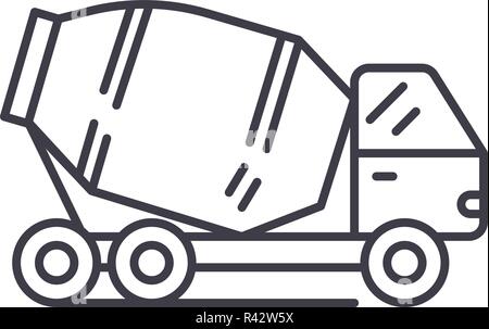 Concrete truck line icon concept. Concrete truck vector linear illustration, symbol, sign Stock Vector