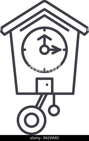 Cuckoo clock line icon concept. Cuckoo clock vector linear illustration, symbol, sign Stock Vector