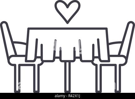 Date in the restaurant line icon concept. Date in the restaurant vector linear illustration, symbol, sign Stock Vector