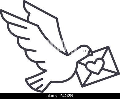 Dove with a letter line icon concept. Dove with a letter vector linear illustration, symbol, sign Stock Vector