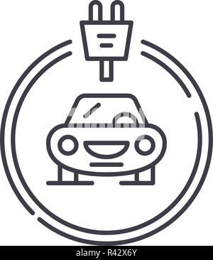 Electrics cars line icon concept. Electrics cars vector linear illustration, symbol, sign Stock Vector