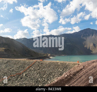 Mountains and peaks landscape. Lake of Yeso. Cajon del Maipo. Santiago of Chile Stock Photo