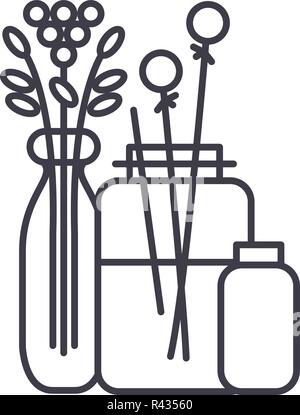 Flowers in the interior line icon concept. Flowers in the interior vector linear illustration, symbol, sign Stock Vector