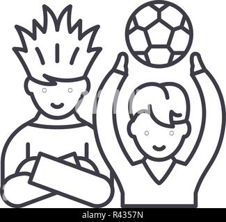 Football fans line icon concept. Football fans vector linear illustration, symbol, sign Stock Vector