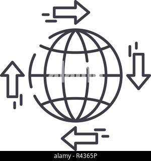 Global distribution line icon concept. Global distribution vector linear illustration, symbol, sign Stock Vector
