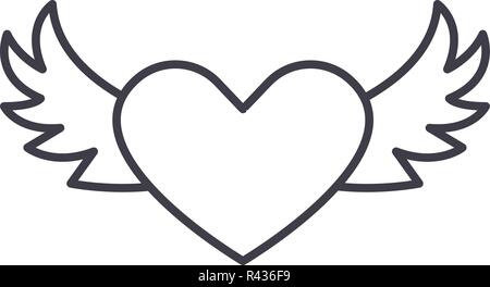 Heart with wings line icon concept. Heart with wings vector linear illustration, symbol, sign Stock Vector