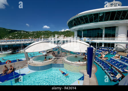 The pool deck on Royal Caribbean's Adventure of the Seas cruise ship. Stock Photo