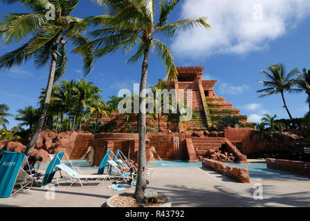 The children's pool and play area at the Mayan Temple is one of many water features on the grounds of the Atlantis Resort, Paradise Island, Bahamas. Stock Photo
