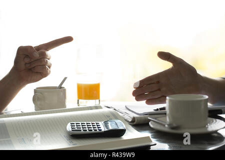 Discussion about money. Figuring out finances. Stock Photo