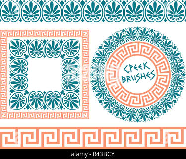 Set 1 Brushes Greek Meander patterns Stock Photo