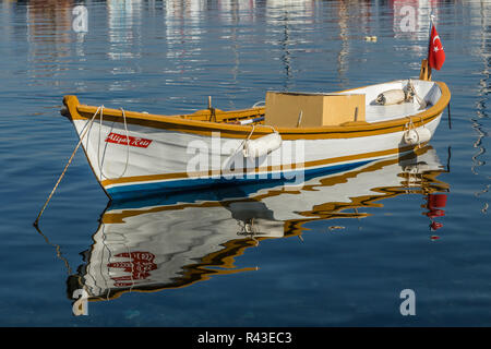 Istanbul, Turkey, October 22, 2013: Empty rowing boat in the harbour on Buyukada, one of the Princes Islands. Stock Photo