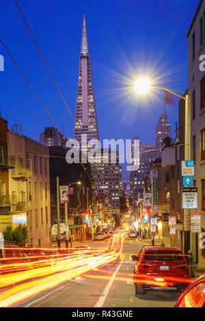 Night in Chinatown at the heart of San Francisco, USA. Stock Photo