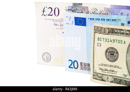 banknotes of euro 20 pounds and dollars Stock Photo