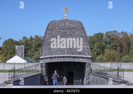 Within the boundary of Dachau Concentration Camp in Germany, viewed here is the Jewish Memorial and Menorah. Stock Photo