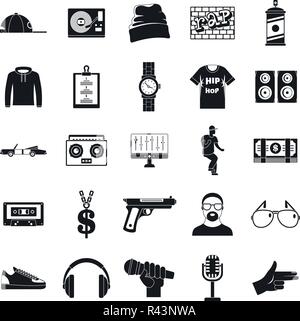 Hiphop rap swag music dance icons set. Simple illustration of 16 hiphop rap swag music dance vector icons for web Stock Vector