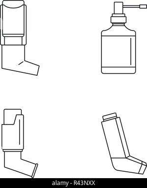 Inhaler breather deep breath health care asthma icons set. Outline illustration of 4 Inhaler breather deep breath health care asthma vector icons for web Stock Vector