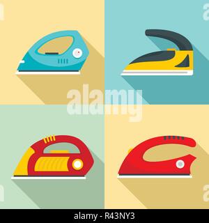 Smoothing iron drag appliance icons set. Flat illustration of 4 smoothing iron drag appliance vector icons for web Stock Vector