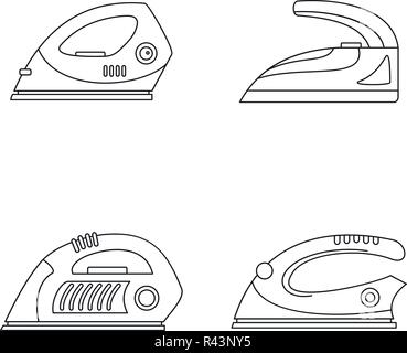 Smoothing iron drag appliance icons set. Outline illustration of 4 smoothing iron drag appliance vector icons for web Stock Vector
