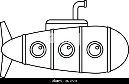 cute cartoon black and white submarine vector illustration for coloring ...