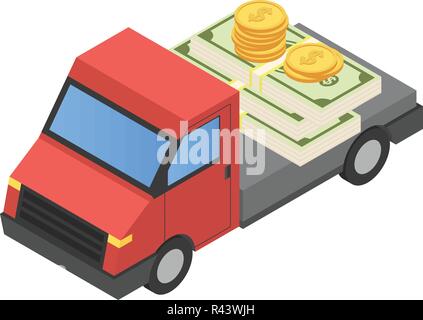 Money truck icon. Isometric of money truck vector icon for web design isolated on white background Stock Vector