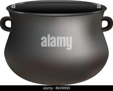 Black cauldron mockup. Realistic illustration of black cauldron vector mockup for web design isolated on white background Stock Vector
