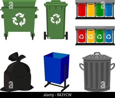 Colorful cartoon trash element collection Stock Vector