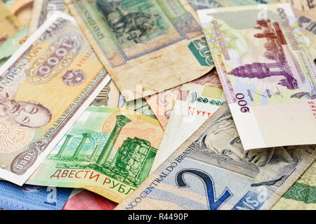 Cash money from different countries background Stock Photo