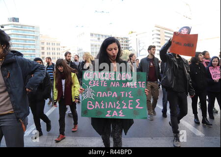 Athens, Greece. 24th Nov, 2018. Feminists and women rights activists demonstrate in Athens in support of women and LGBTQI rights. Credit: George Panagakis/Pacific Press/Alamy Live News Stock Photo