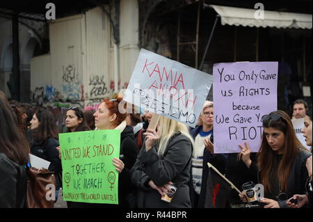 Athens, Greece. 24th Nov, 2018. Feminists and women rights activists demonstrate in Athens in support of women and LGBTQI rights. Credit: George Panagakis/Pacific Press/Alamy Live News Stock Photo