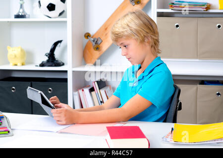 boy is using computer Stock Photo