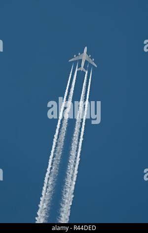 Plane at cruising altitude Stock Photo