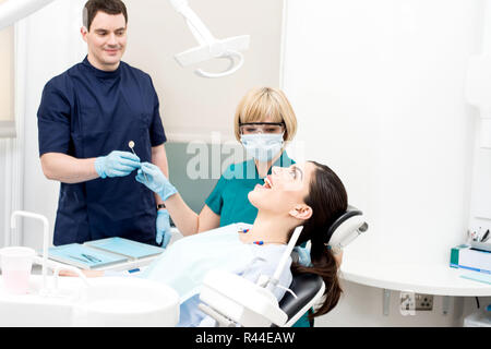 Pretty  patient posing with mouth open Stock Photo