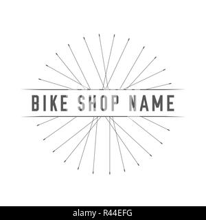 Bikes Shop Emblem. Design Element for Bike Shop or Advertising Banner. Bicycles Spokes Silhouette and Place for Your Bike Shop Name, Monochrome Illust Stock Photo