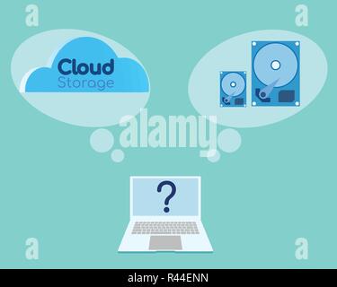 Vector of comparing concept between old hard drive with new cloud database for your business. Stock Vector